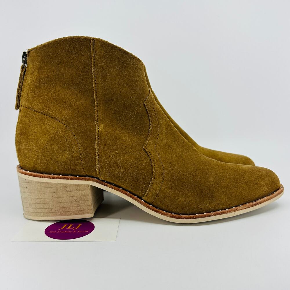 Crevo Women's Clara Tan Suede Leather Western Studded Ankle Booties Size 9.5